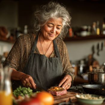 Adultos mayores disfrutando comida saludable